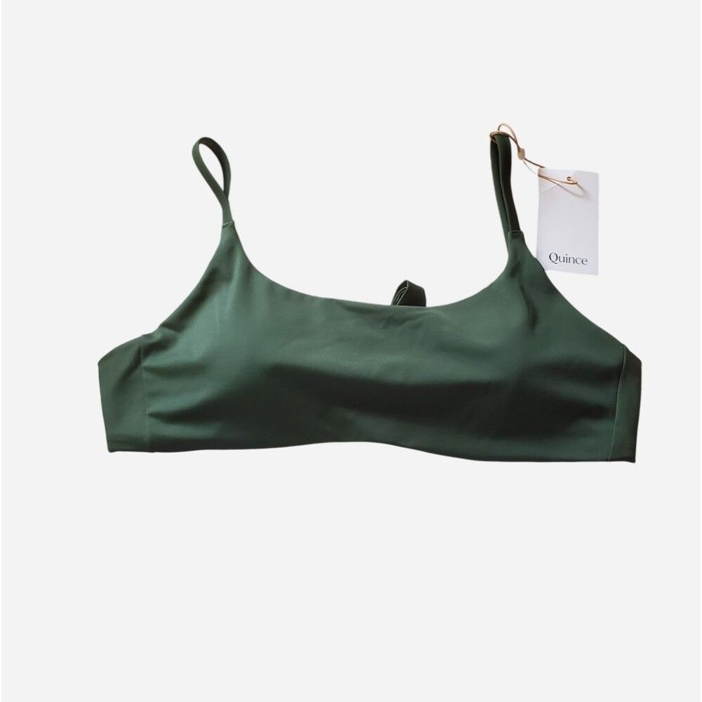 Quince Italian Scoop Neck Bikini Top Palm Green Size L Minimal Beach Resortwear - Picture 2 of 5